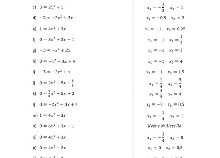 Mitternachtsformel Arbeitsblatt zum Üben - Lernmarktplatz
