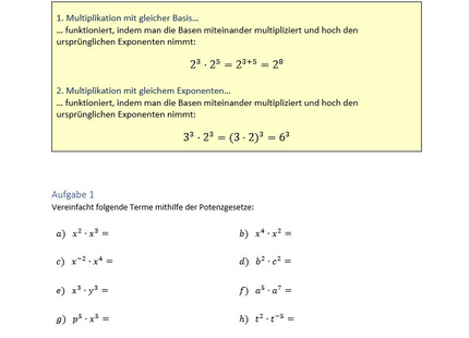 Arbeitsblatt: Potenzgesetze – Mit Wiederholungen und 54 Aufgaben - Lernmarktplatz