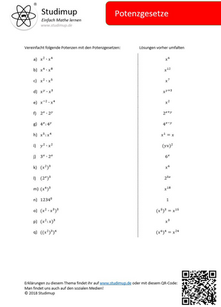 Arbeitsblatt „Potenzgesetze“ – Zwei praktische Varianten