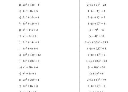 Arbeitsblatt zur Quadratischen Ergänzung - Lernmarktplatz