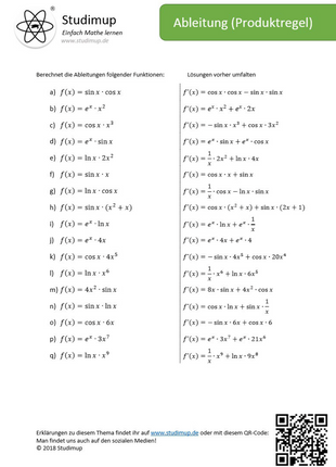 Arbeitsblatt zum Üben der Produktregel - Ableitung