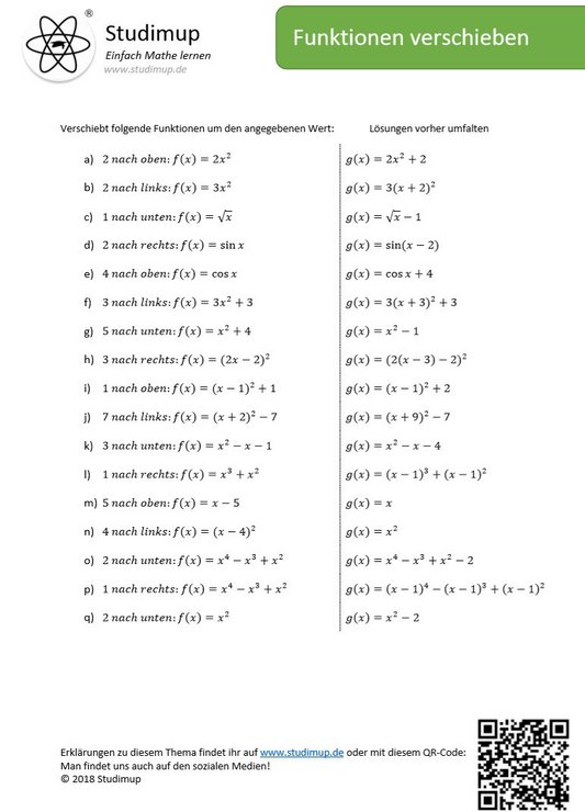 Arbeitsblatt zum Verschieben von Funktionen
