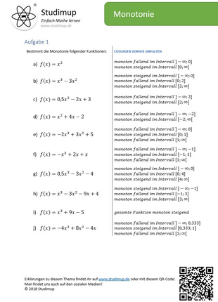 Arbeitsblatt zur Bestimmung der Monotonie