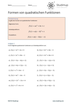 Arbeitsblatt quadratische Funktionen umformen – PDF mit Lösungen