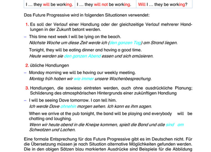 Englisch Arbeitsblatt: Future Progressive – Verlaufsform der Zukunft