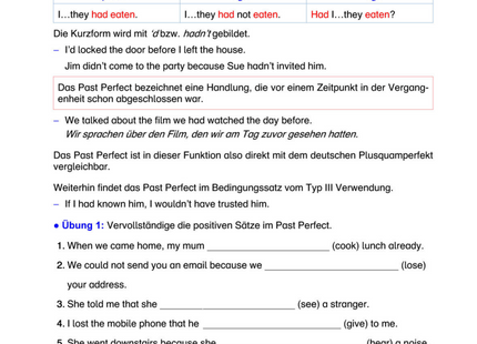 Englisch Arbeitsblatt: Past Perfect – Plusquamperfekt im Englischen