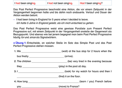 Englisch Arbeitsblatt: Past Perfect Progressive – Verlaufsform der Vorvergangenheit