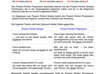 Englisch Arbeitsblatt: Present Perfect Progressive – Dauerhandlungen in der Gegenwart