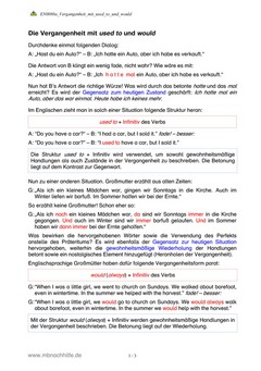 Englisch Arbeitsblatt: Vergangenheit mit used to & would – Gewohnheiten ausdrücken