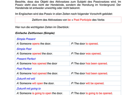 Englisch Arbeitsblatt: Das Passiv in allen Zeiten – Bildung & Umwandlung