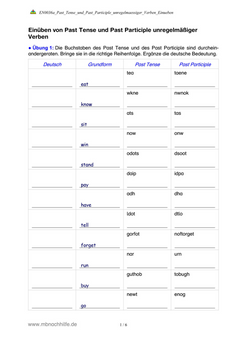 Englisch Arbeitsblatt: Unregelmäßige Verben – Past Tense & Past Participle üben