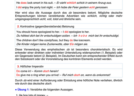 Englisch Arbeitsblatt: Emphatisches do – Betonung, Widerspruch & höfliche Bitten