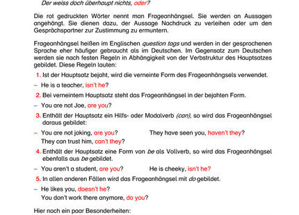 Englisch Arbeitsblatt: Frageanhängsel (question tags) – Bildung, Besonderheiten & Übungen