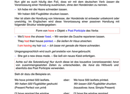 Englisch Arbeitsblatt: Kausatives have mit Past Participle – etwas machen lassen