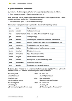Englisch Arbeitsblatt: Kopulaverben mit Adjektiven – feel, look, seem & Co.