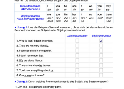Englisch Arbeitsblatt: Personalpronomen – Subjekt & Objekt sicher anwenden