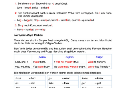 Englisch Arbeitsblatt: Simple Past – Bildung, Verneinung & Fragen