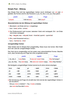 Englisch Arbeitsblatt: Simple Past – Bildung, Verneinung & Fragen