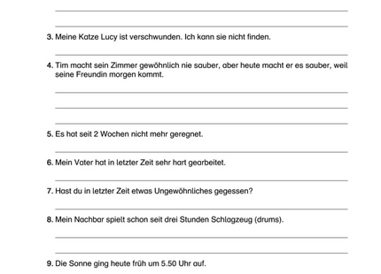 Englisch Arbeitsblatt: Zeiten im Alltag – Übersetzungsübungen zu allen Zeitformen