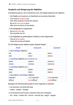 Englisch Arbeitsblatt: Steigerung von Adjektiven – as...as, Komparativ & Superlativ