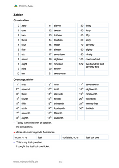 Englisch Arbeitsblatt: Zahlen & Ordnungszahlen – Schreiben, Rechnen & Verstehen