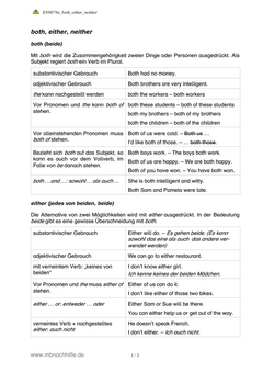 Englisch Arbeitsblatt: both, either, neither – Gebrauch, Satzstellung & Übungen