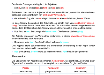 Deutsch Arbeitsblatt: Das Adjektiv – Verwendung, Steigerung & Übungen