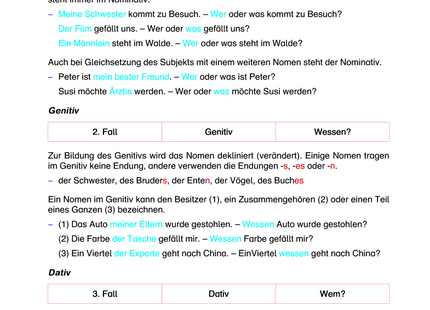 Deutsch Arbeitsblatt: Die 4 Fälle (Kasus) im Deutschen – Nominativ bis Akkusativ mit Übungen