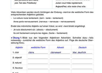 Französisch Arbeitsblatt: Adverbien auf -ment im Französischen – Bildung & Übungen