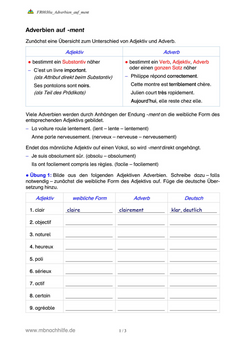 Französisch Arbeitsblatt: Adverbien auf -ment im Französischen – Bildung & Übungen