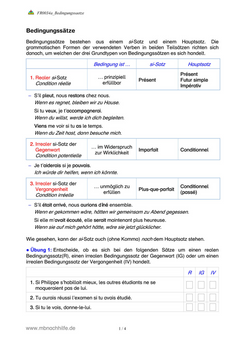 Französisch Arbeitsblatt: Bedingungssätze – Reale & irreale si-Sätze