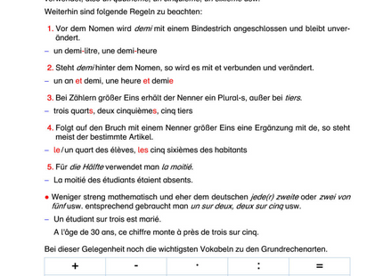 Französisch Arbeitsblatt: Bruchzahlen & Grundrechenarten