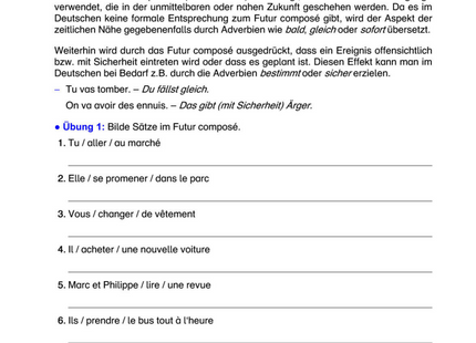 Französisch Arbeitsblatt: Futur composé (Futur proche) – Bildung & Gebrauch