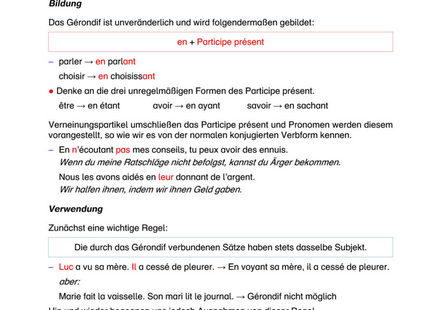 Französisch Arbeitsblatt: Der Gérondif – Bildung, Bedeutung & Übungen