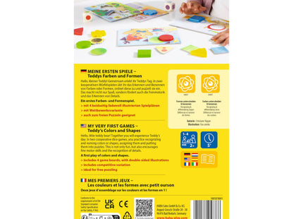 HABA Meine ersten Spiele – Teddys Farben & Formen – Verpackungsrückseite mit Spielbeschreibung und Altersangabe