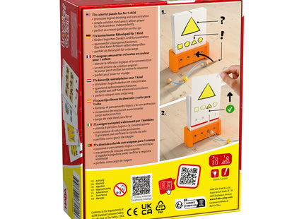 HABA Logic! CASE Starter Set 7+ – Solo-Challenge – Verpackungsrückseite mit Erklärung des Spielprinzips