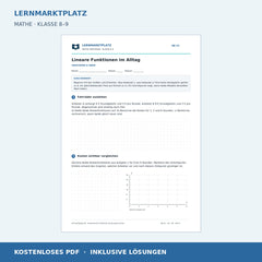 Lineare Funktionen im Alltag – kostenloses Mathe-Arbeitsblatt mit Lösungen (PDF)