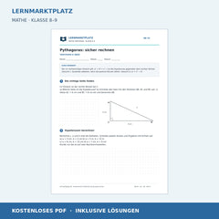 Pythagoras: sicher rechnen – kostenloses Mathe-Arbeitsblatt mit Lösungen (PDF) – Vorschau der ersten Arbeitsseite