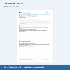 Pythagoras in Sachaufgaben – kostenloses Mathe-Arbeitsblatt mit Lösungen (PDF)