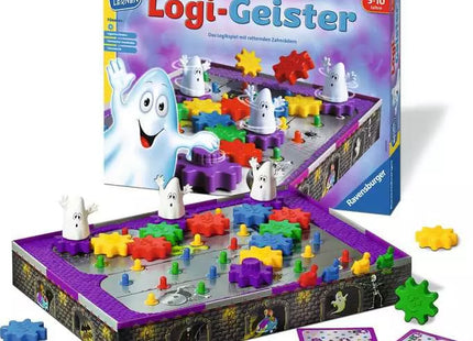 Ravensburger Logi-Geister – Zahnrad-Logikspiel ab 5 Jahren – Spielaufbau, Zahnräder und Bauplankarten