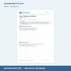 Kreis: Umfang und Fläche – kostenloses Mathe-Arbeitsblatt mit Lösungen (PDF)