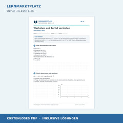 Wachstum und Zerfall verstehen – kostenloses Mathe-Arbeitsblatt mit Lösungen (PDF)