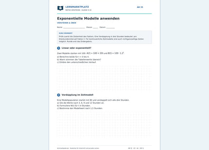 Exponentielle Modelle anwenden – kostenloses Mathe-Arbeitsblatt mit Lösungen (PDF)