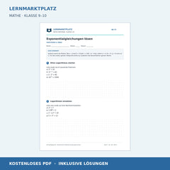 Exponentialgleichungen lösen – kostenloses Mathe-Arbeitsblatt mit Lösungen (PDF)