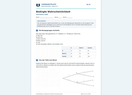 Bedingte Wahrscheinlichkeit – kostenloses Mathe-Arbeitsblatt mit Lösungen (PDF)