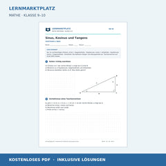 Sinus, Kosinus und Tangens – kostenloses Mathe-Arbeitsblatt mit Lösungen (PDF)