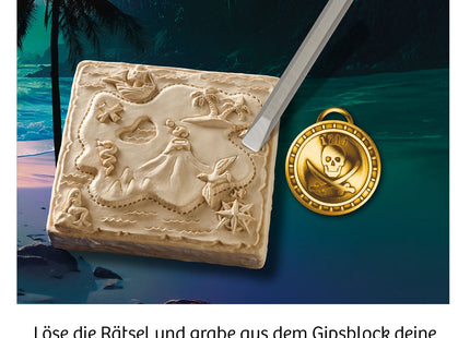 KOSMOS Rätsel-Ausgrabung Schatz-Insel ab 7 Jahren – Gipsrelief der Insel, Meißel und Piratenmünze aus Kunststoff