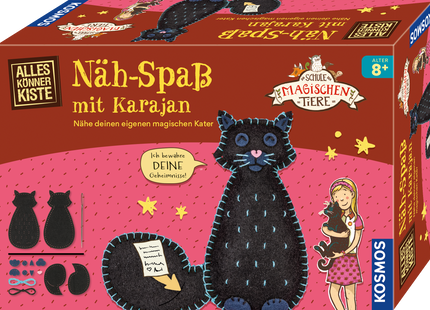 KOSMOS Näh-Spaß mit Karajan – Die Schule der magischen Tiere – Originalverpackung mit Kater Karajan und Geheimfach