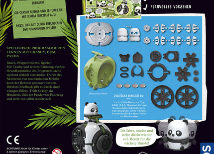 KOSMOS Crashy – Robo-Panda zum Programmieren ab 6 Jahren – Rückseite mit Bausatzteilen, Spielideen und Zubehörhinweisen