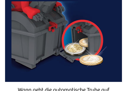 KOSMOS Drachen-Tresor – Elektronische Spardose ab 8 Jahren – Herstellerdarstellung der geöffneten Schatztruhe mit Münzen